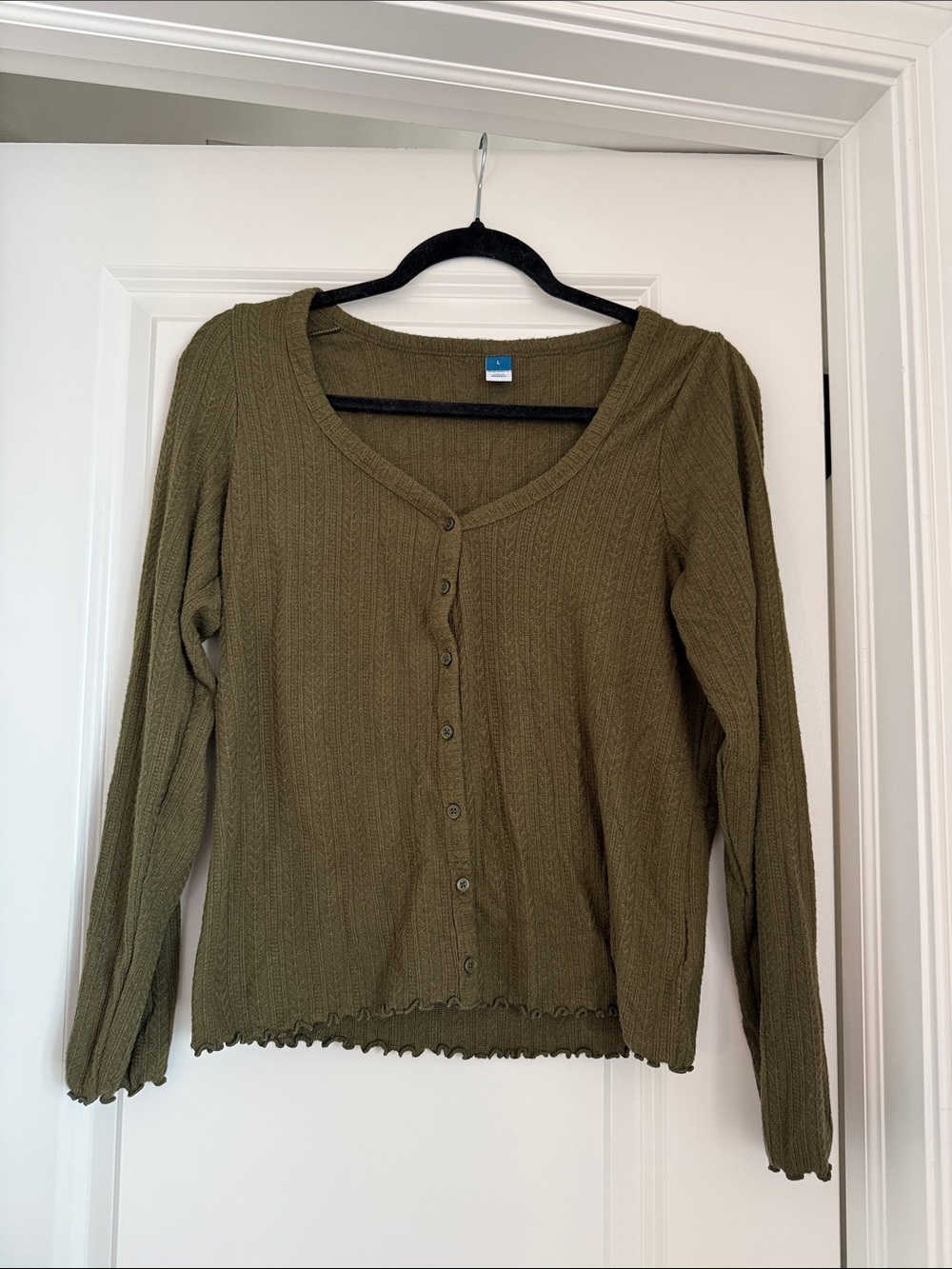 Old Navy Olive Green Ribbed Scoop-Neck Button Cardigan